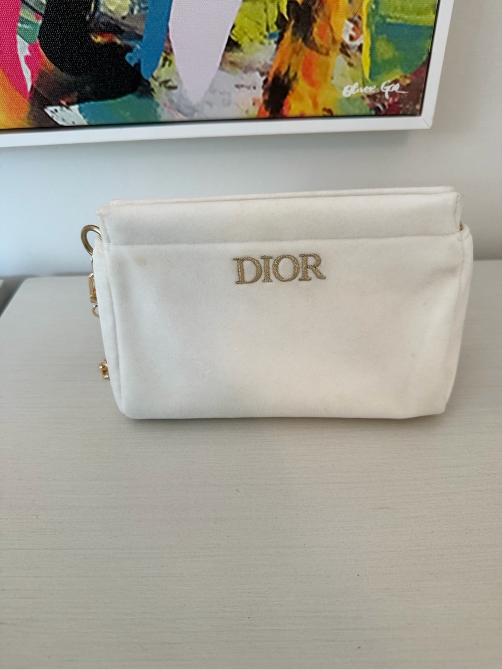 DIOR Beauty White Velvet Makeup Bag with Gold